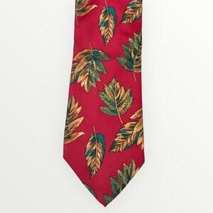 Ferrell Reed Red Green & Tan Fall Leaf Silk Tie Hand USA Made